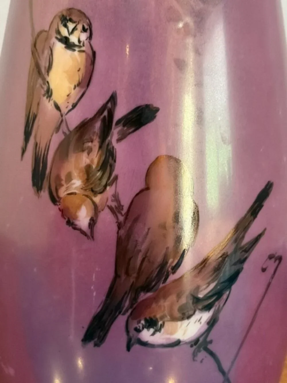 Antique Heinrich & Co Selb Bavaria Purple Birds Hand Painted Vase